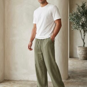 Men’s Premium Relaxed Fit Trouser Linen – Olive Green