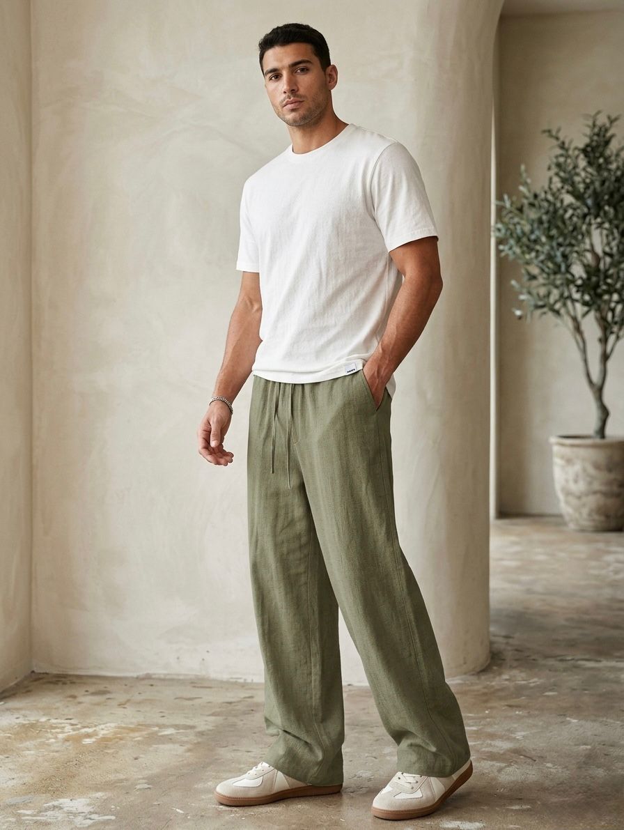 Men’s Premium Relaxed Fit Trouser Linen – Olive Green