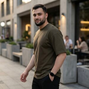 Men's Premium Olive Green Oversized Round Neck T-Shirt – Terry Fabric