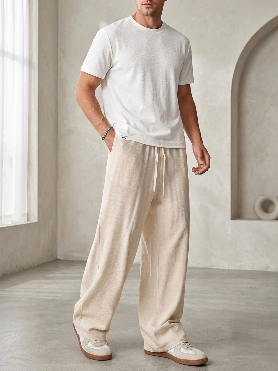 Men’s Premium Relaxed Fit Linen Blend Trouser – Off White