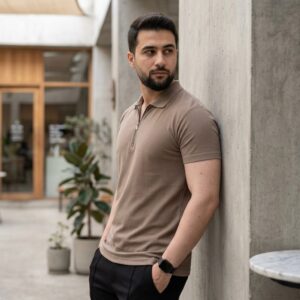 Men’s Premium Half Zip Shirt – Beige