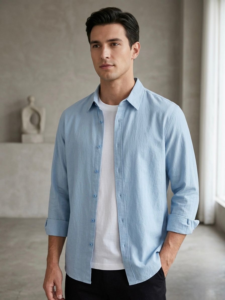 Men's Premium Sky Blue Linen Casual Shirt – Imported Fabric