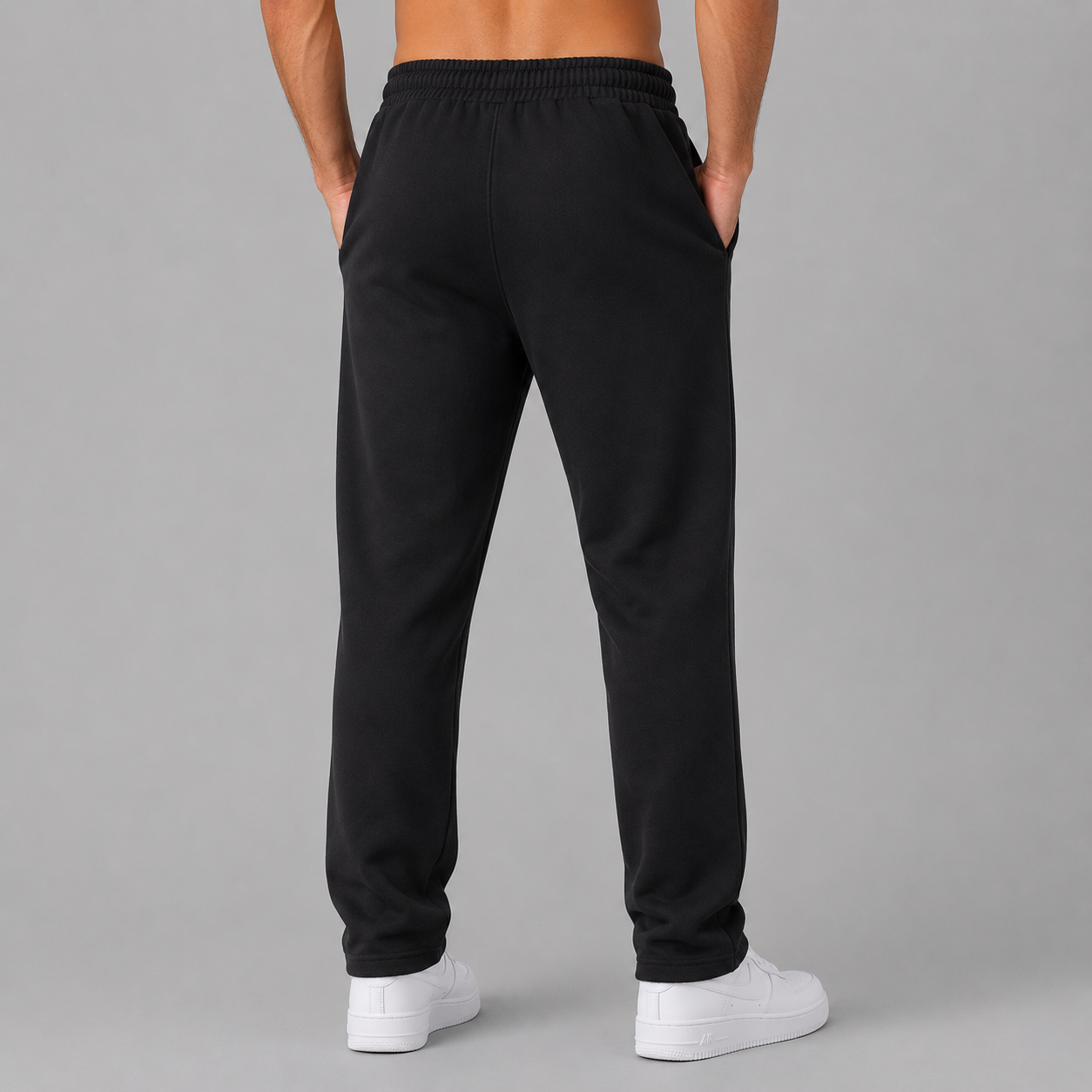 Men's Premium Terry Cotton Straight Fit Track Pants | Elastic Waist Drawstring Casual Trouser | Black - Image 2