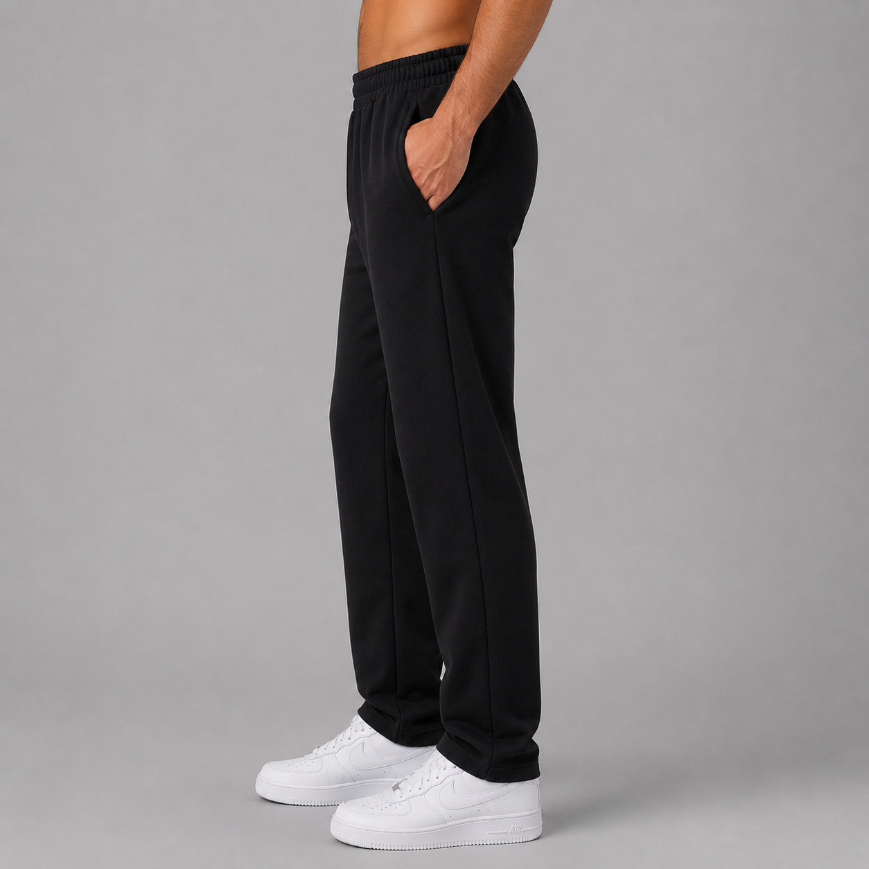 Men's Premium Terry Cotton Straight Fit Track Pants | Elastic Waist Drawstring Casual Trouser | Black - Image 3