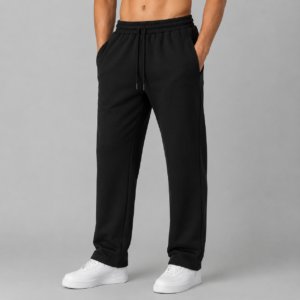 Men's Premium Terry Cotton Straight Fit Track Pants | Elastic Waist Drawstring Casual Trouser | Black