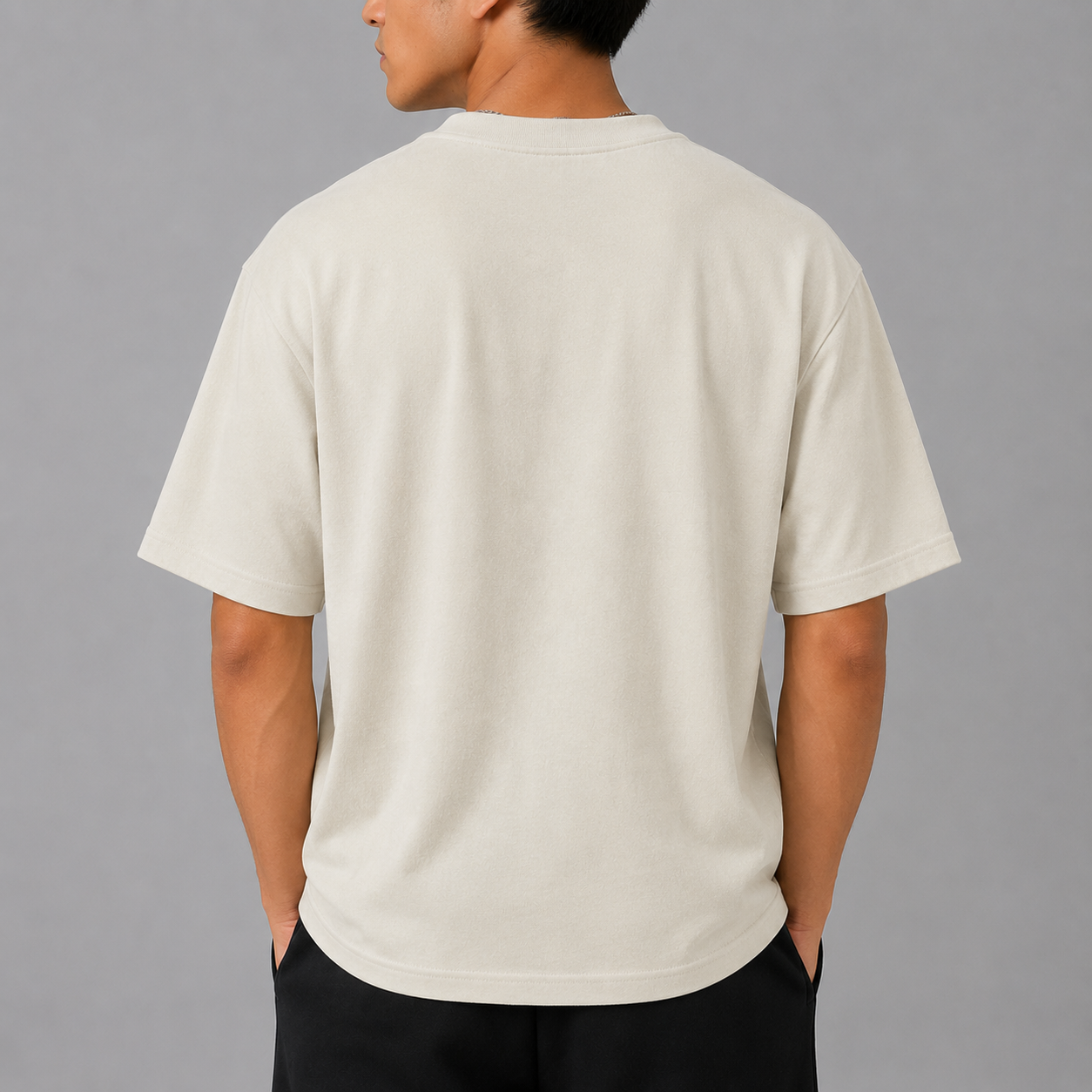 Men's Premium Terry Cotton Oversized T-Shirt | Crew Neck Half Sleeve Casual Tee | Off White - Image 2