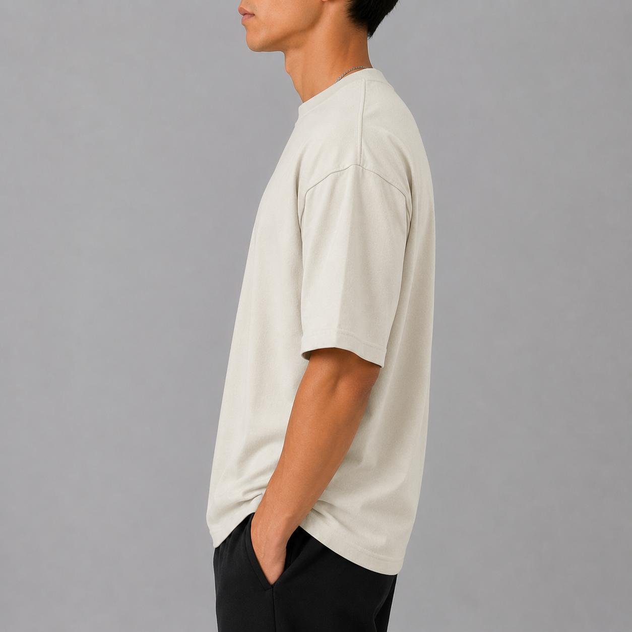 Men's Premium Terry Cotton Oversized T-Shirt | Crew Neck Half Sleeve Casual Tee | Off White - Image 3
