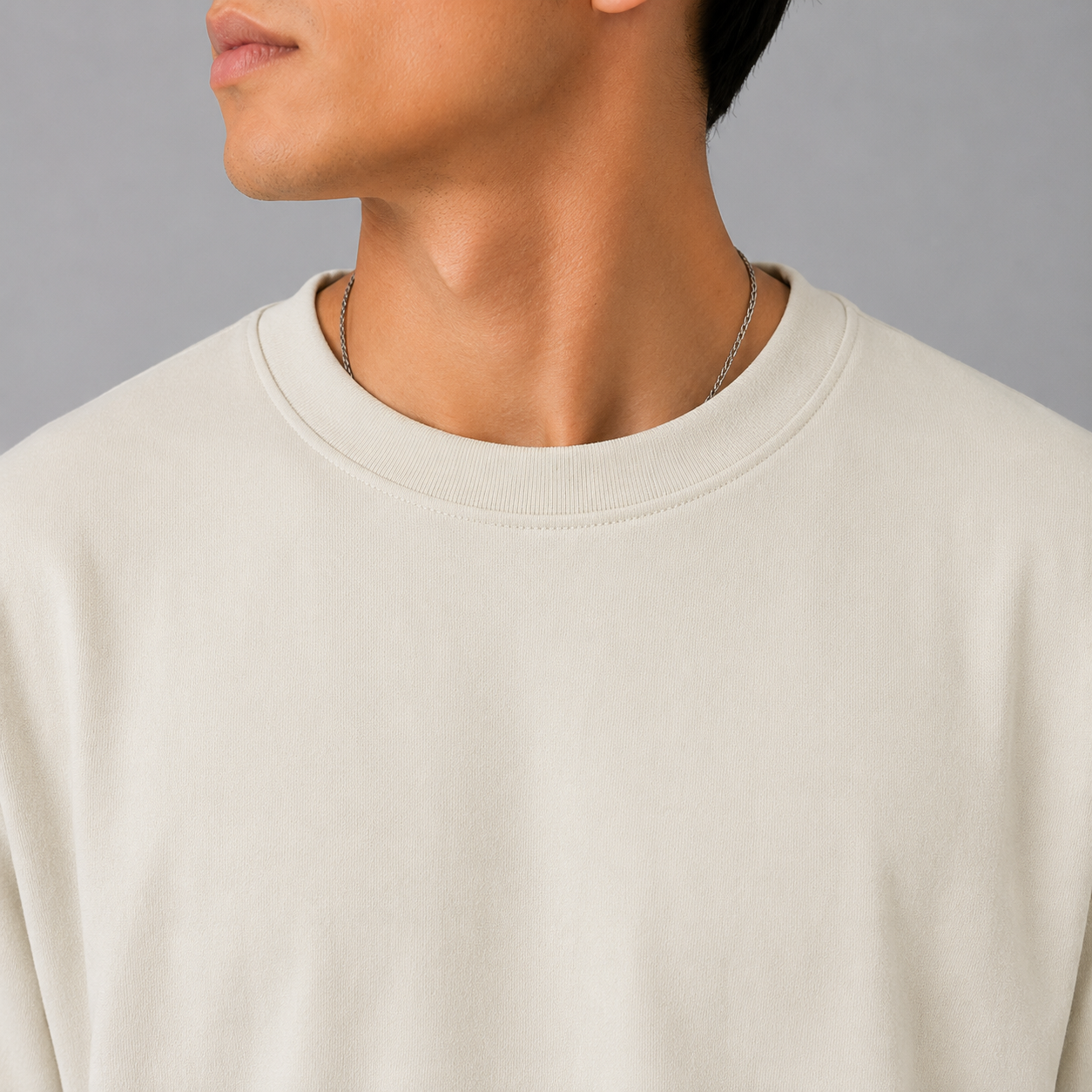 Men's Premium Terry Cotton Oversized T-Shirt | Crew Neck Half Sleeve Casual Tee | Off White - Image 4