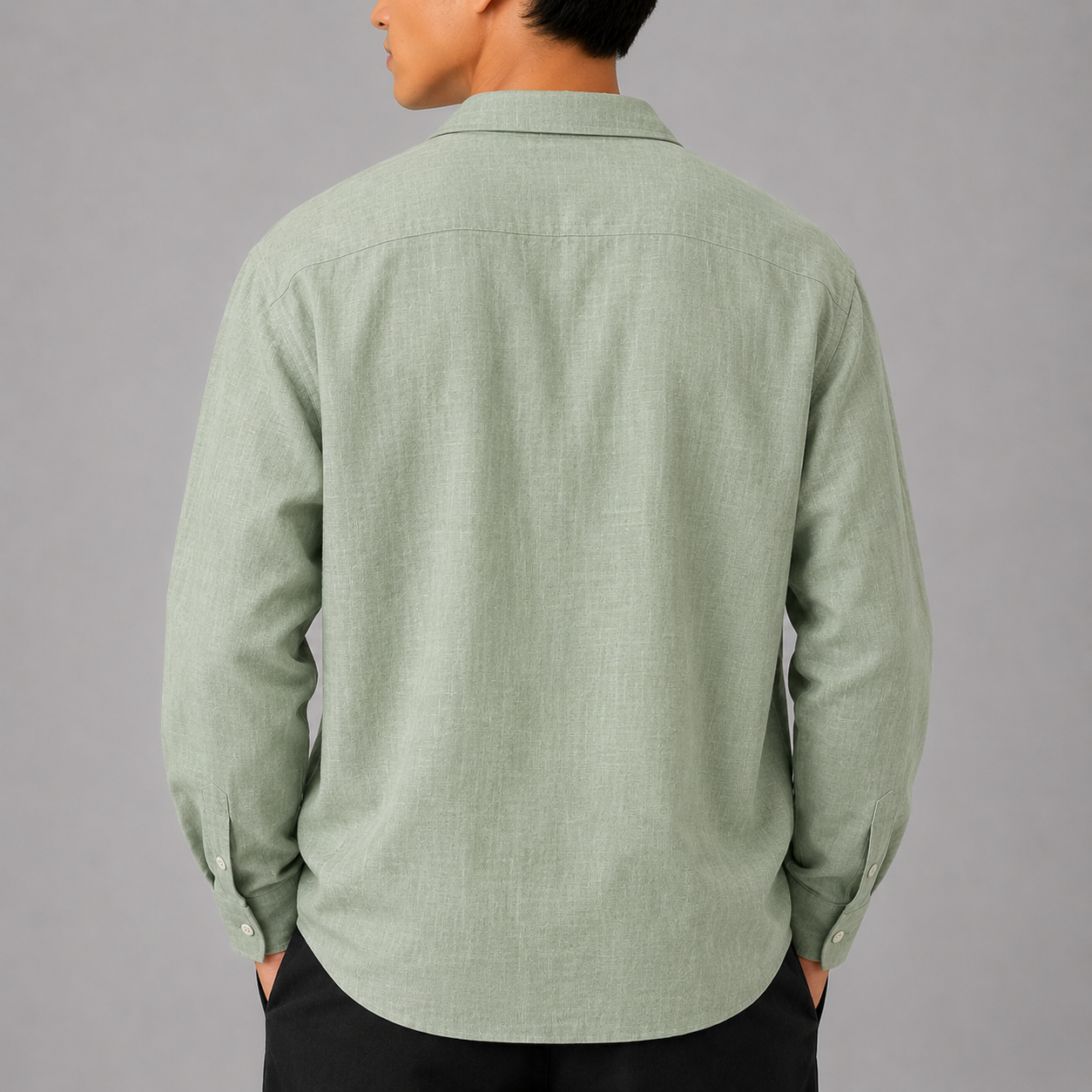 Men's Premium Linen Blend Casual Shirt – Sage Green | Lightweight Long Sleeve Summer Shirt - Image 3