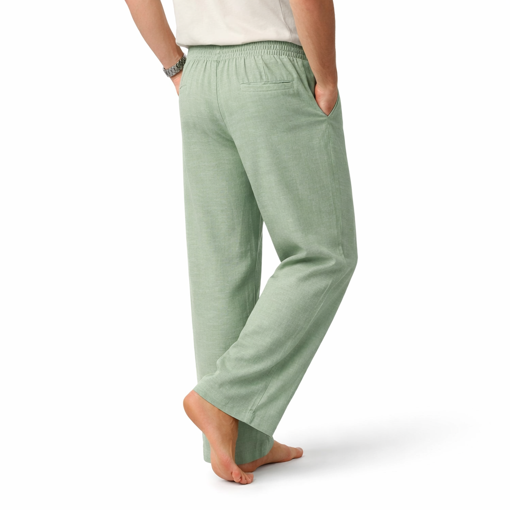 Men's Premium Linen Blend Lounge Trouser | Elastic Waist Casual Straight Fit Pants | Sage Green - Image 4