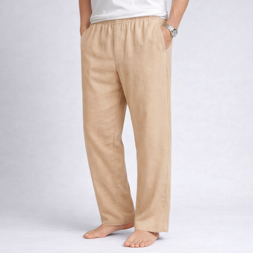 Men's Premium Cotton Linen Lounge Trouser | Relaxed Fit Elastic Waist Casual Pants | Mint Green - Image 4
