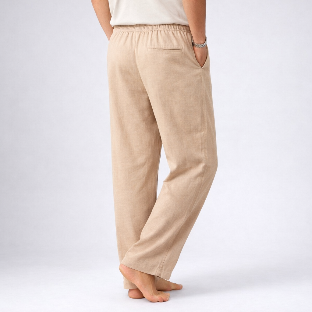 Men's Premium Cotton Linen Lounge Trouser | Relaxed Fit Elastic Waist Casual Pants | Mint Green - Image 3