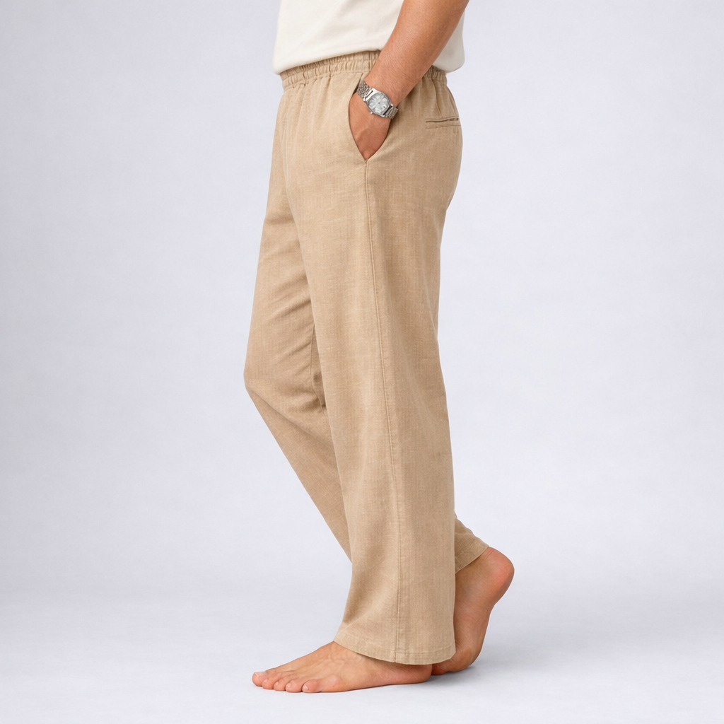Men's Premium Cotton Linen Lounge Trouser | Relaxed Fit Elastic Waist Casual Pants | Mint Green - Image 2