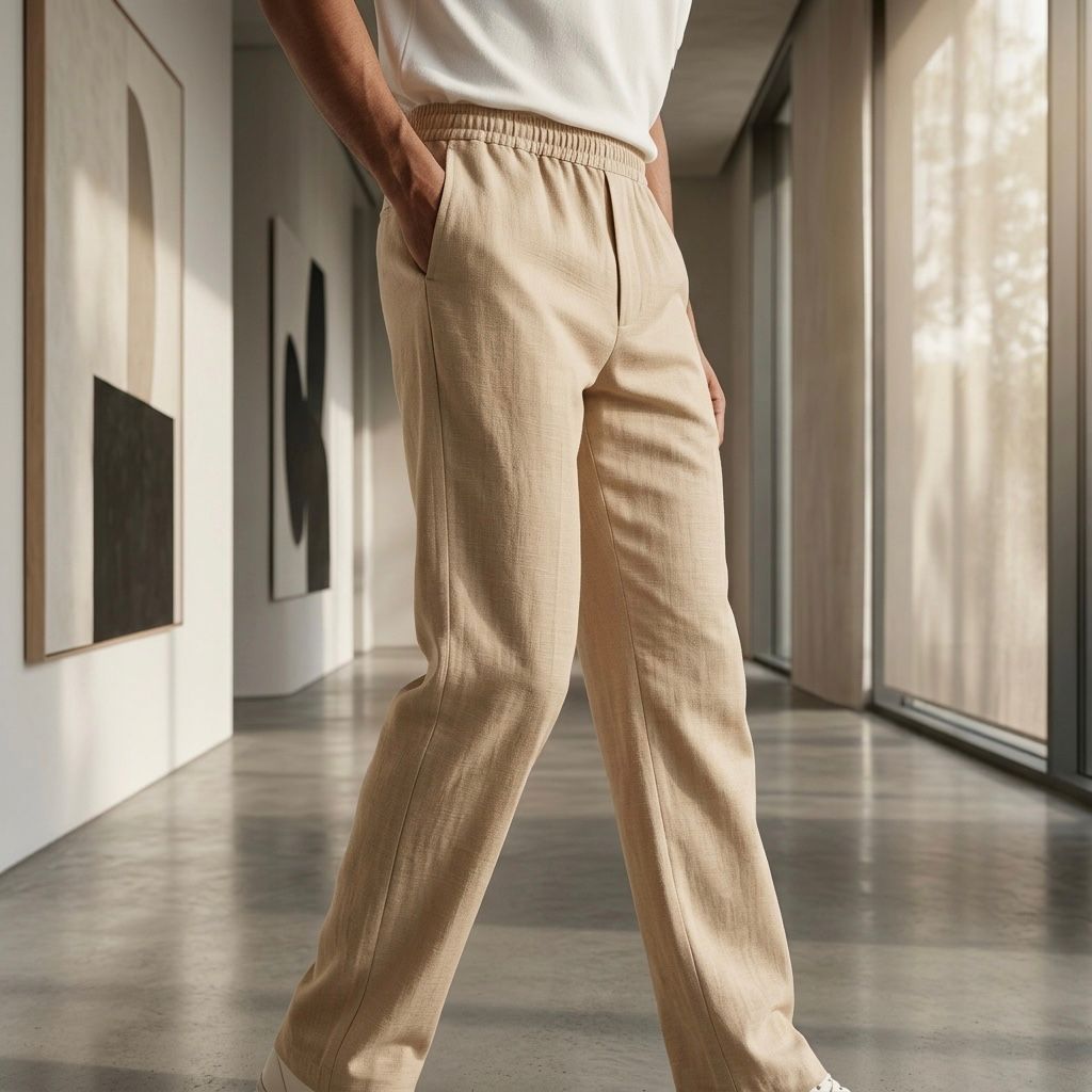 Men's Premium Cotton Linen Lounge Trouser | Relaxed Fit Elastic Waist Casual Pants | Mint Green