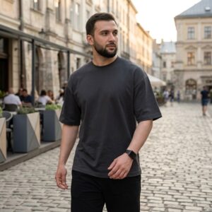 Men's Premium Charcoal Grey Oversized Round Neck T-Shirt – Terry Fabric