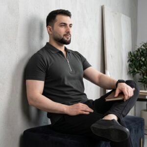 Men's Premium Dark Grey Quarter-Zip Polo Shirt – Imported Fabric