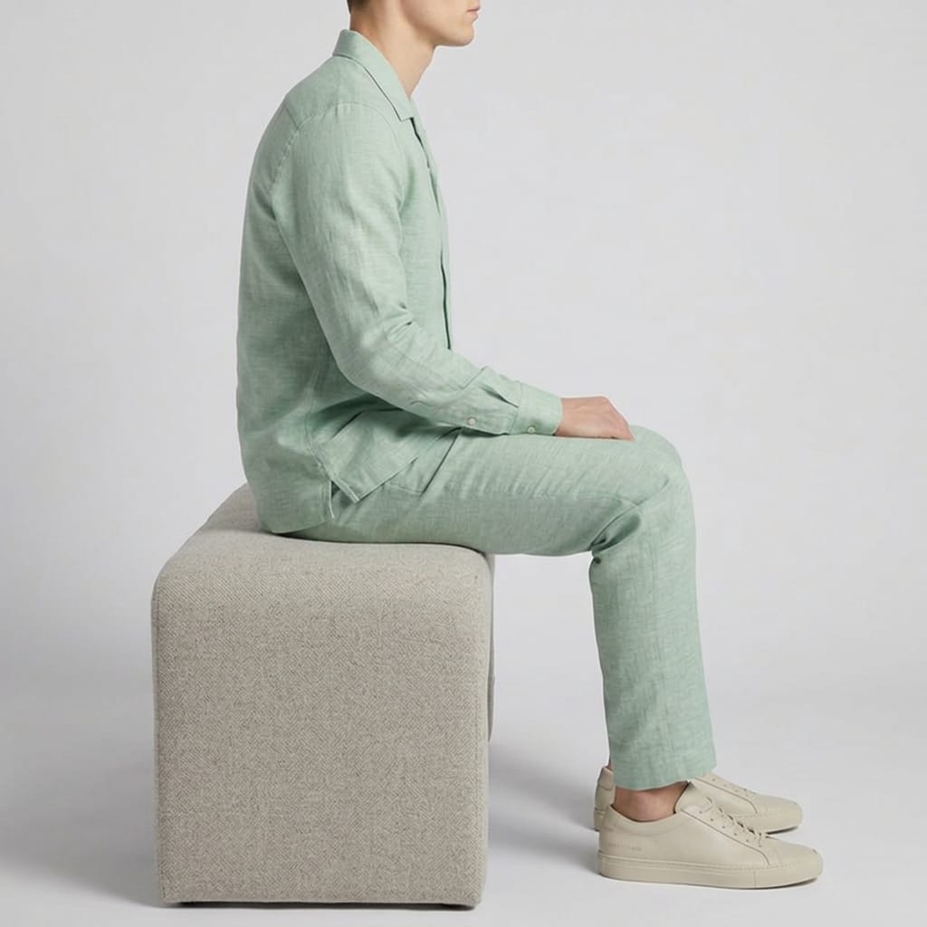 Men's Mint Green Linen Co-Ord Set – Breathable Shirt & Trouser Two-Piece - Image 3