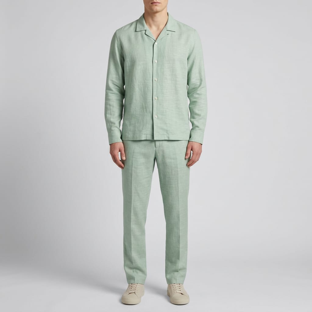 Men's Mint Green Linen Co-Ord Set – Breathable Shirt & Trouser Two-Piece - Image 4