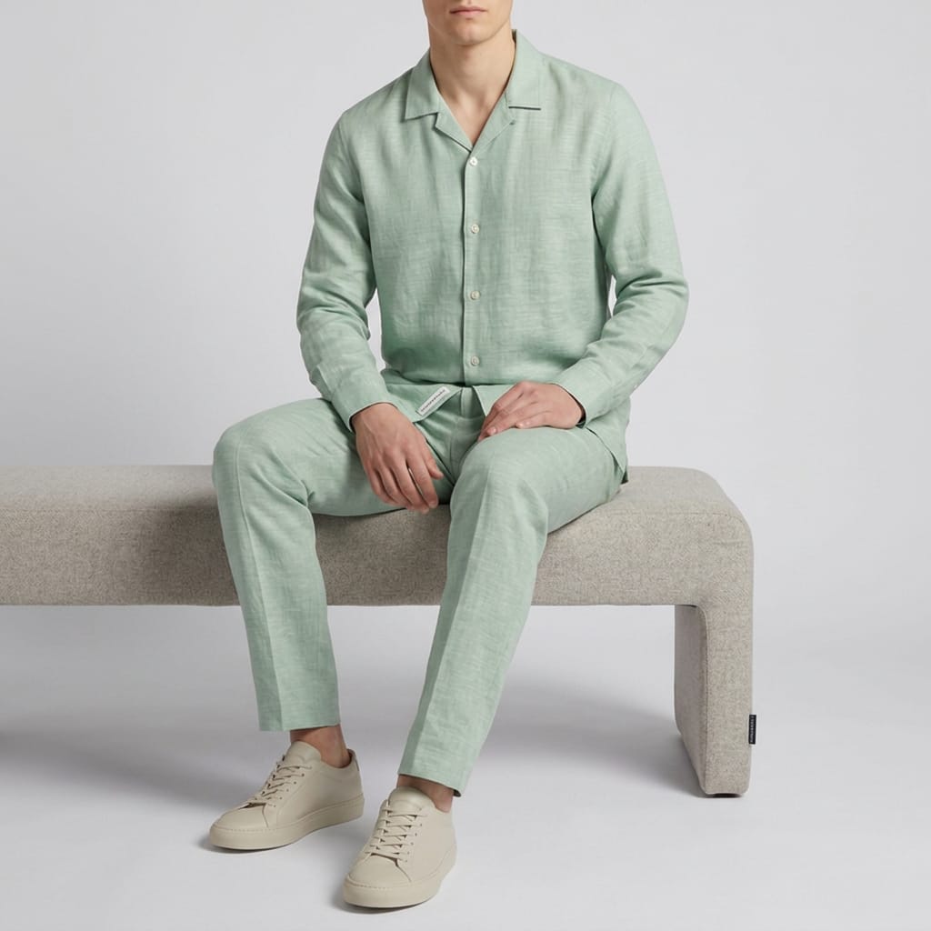 Men's Mint Green Linen Co-Ord Set – Breathable Shirt & Trouser Two-Piece - Image 5