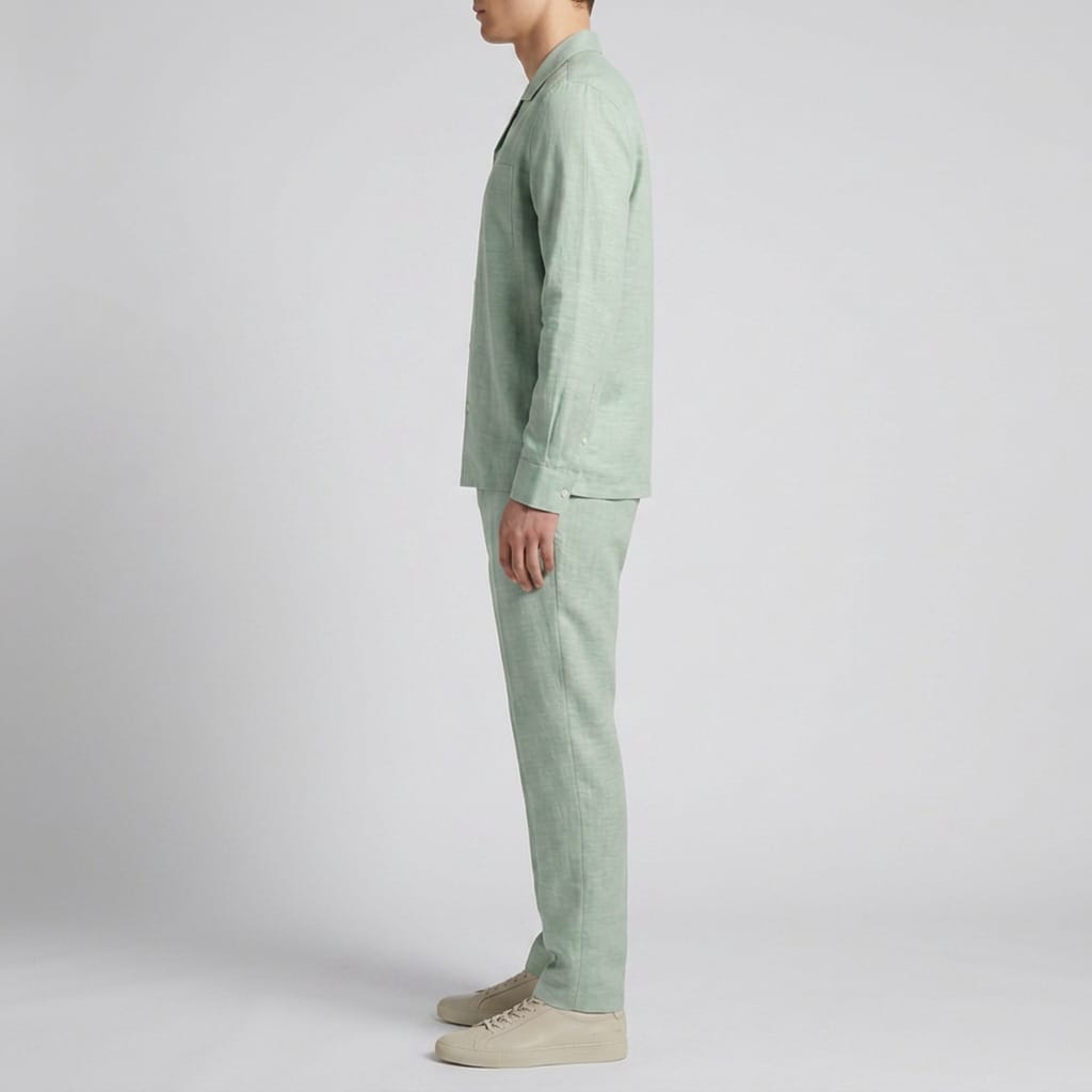 Men's Mint Green Linen Co-Ord Set – Breathable Shirt & Trouser Two-Piece - Image 2
