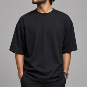 Men's Black Drop Shoulder Oversized T-Shirt | Premium Cotton Crew Neck Casual Streetwear Tee