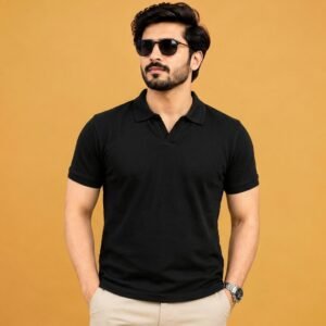 Men's Premium Pique Cotton V-Neck Polo Shirt – Imported Fabric