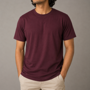 Men's Premium Maroon Crew Neck Plain T-Shirt | Soft Cotton Casual Half Sleeves