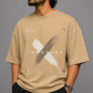 Premium Oversized Drop Shoulder T-Shirt – Soft Cotton Casual Streetwear | Beige