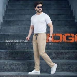 Men's Beige Casual Jogger Trousers – Relaxed Fit Drawstring Pants