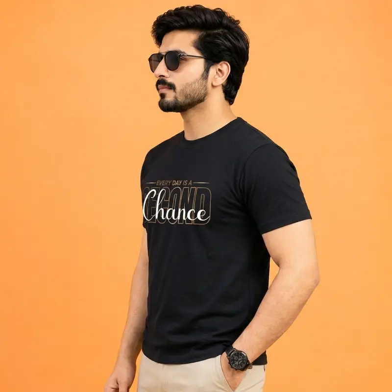 Black Regular Fit “Every Day Is a Second Chance” Graphic T-Shirt - Image 2
