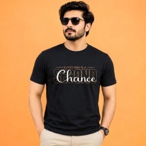 Black Regular Fit “Every Day Is a Second Chance” Graphic T-Shirt