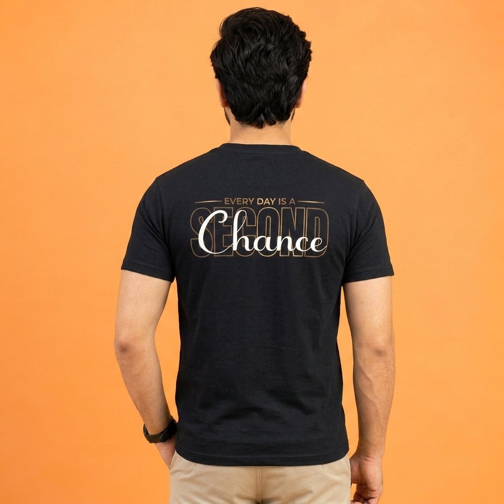 Black Regular Fit “Every Day Is a Second Chance” Graphic T-Shirt - Image 3